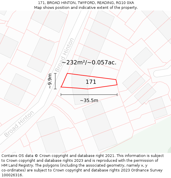 171, BROAD HINTON, TWYFORD, READING, RG10 0XA: Plot and title map