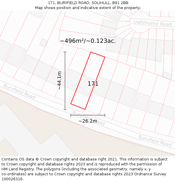 171, BURYFIELD ROAD, SOLIHULL, B91 2BB: Plot and title map