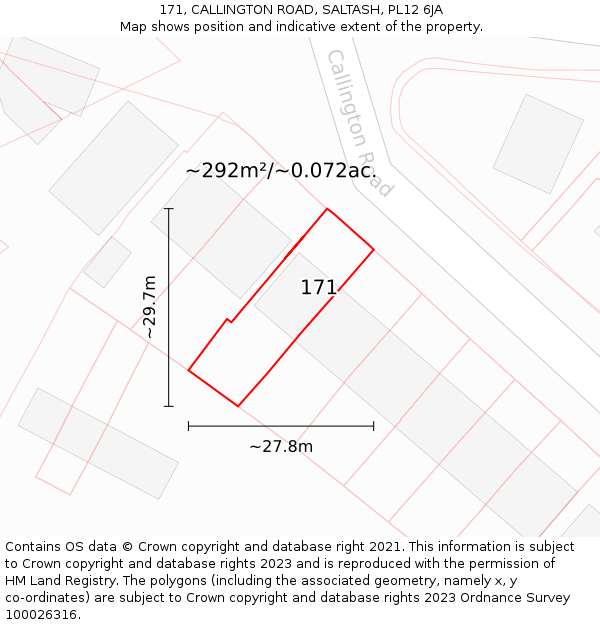 171, CALLINGTON ROAD, SALTASH, PL12 6JA: Plot and title map