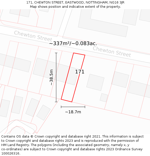 171, CHEWTON STREET, EASTWOOD, NOTTINGHAM, NG16 3JR: Plot and title map