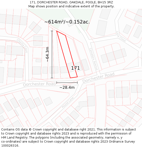 171, DORCHESTER ROAD, OAKDALE, POOLE, BH15 3RZ: Plot and title map