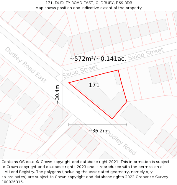 171, DUDLEY ROAD EAST, OLDBURY, B69 3DR: Plot and title map