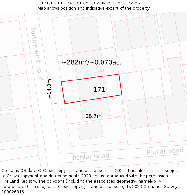 171, FURTHERWICK ROAD, CANVEY ISLAND, SS8 7BH: Plot and title map