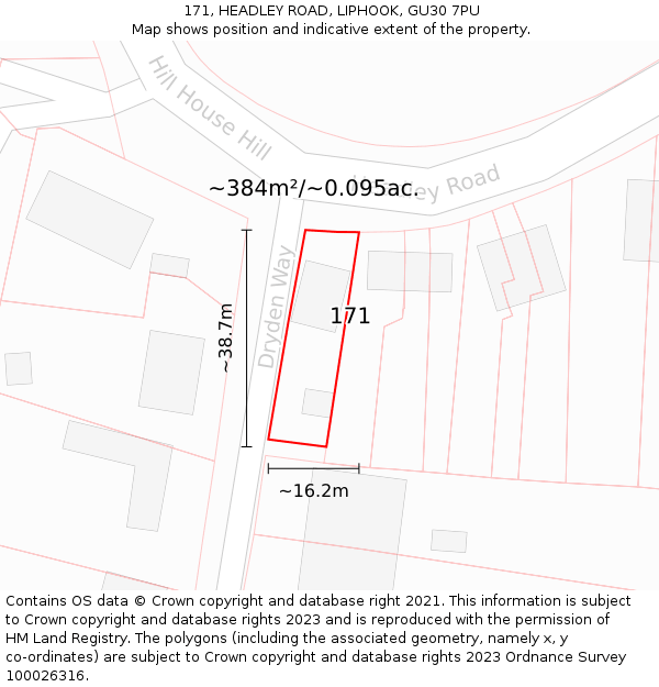 171, HEADLEY ROAD, LIPHOOK, GU30 7PU: Plot and title map