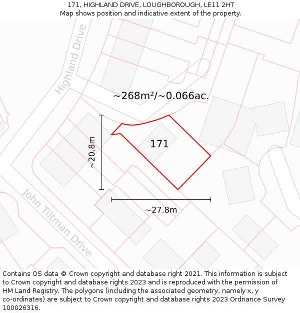171, HIGHLAND DRIVE, LOUGHBOROUGH, LE11 2HT: Plot and title map