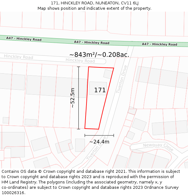 171, HINCKLEY ROAD, NUNEATON, CV11 6LJ: Plot and title map