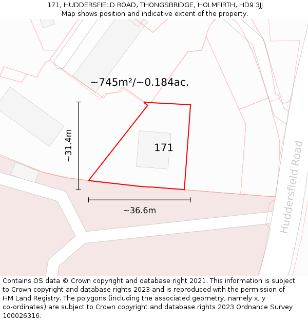 171, HUDDERSFIELD ROAD, THONGSBRIDGE, HOLMFIRTH, HD9 3JJ: Plot and title map
