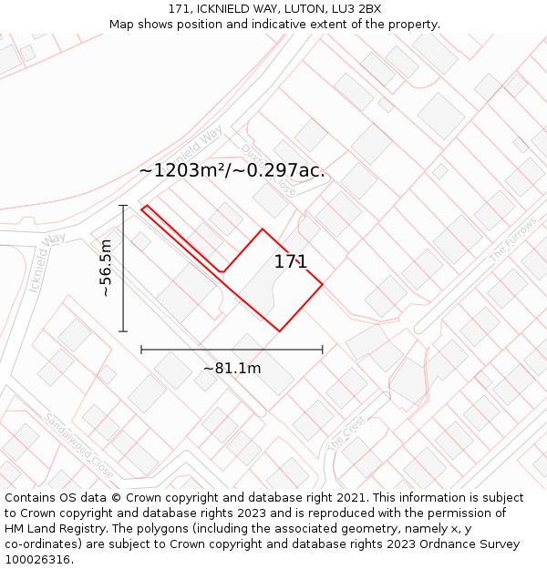 171, ICKNIELD WAY, LUTON, LU3 2BX: Plot and title map