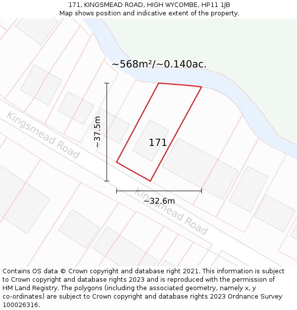 171, KINGSMEAD ROAD, HIGH WYCOMBE, HP11 1JB: Plot and title map