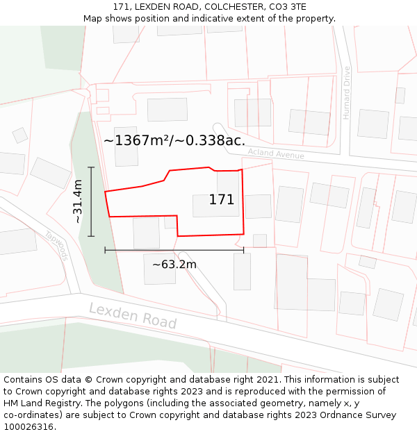 171, LEXDEN ROAD, COLCHESTER, CO3 3TE: Plot and title map