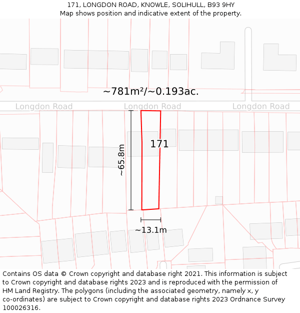 171, LONGDON ROAD, KNOWLE, SOLIHULL, B93 9HY: Plot and title map