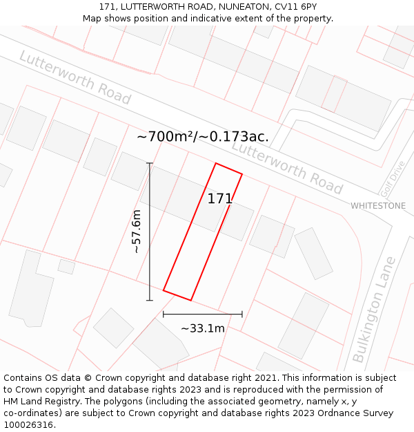 171, LUTTERWORTH ROAD, NUNEATON, CV11 6PY: Plot and title map