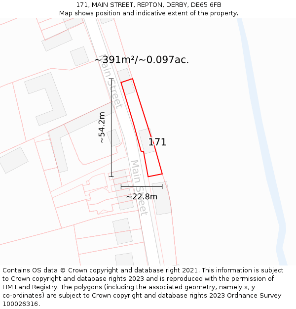 171, MAIN STREET, REPTON, DERBY, DE65 6FB: Plot and title map