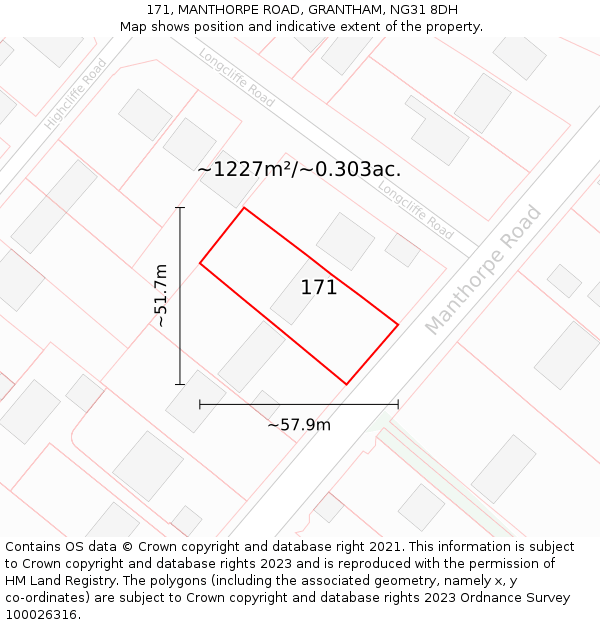 171, MANTHORPE ROAD, GRANTHAM, NG31 8DH: Plot and title map