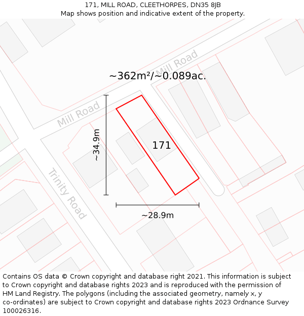 171, MILL ROAD, CLEETHORPES, DN35 8JB: Plot and title map