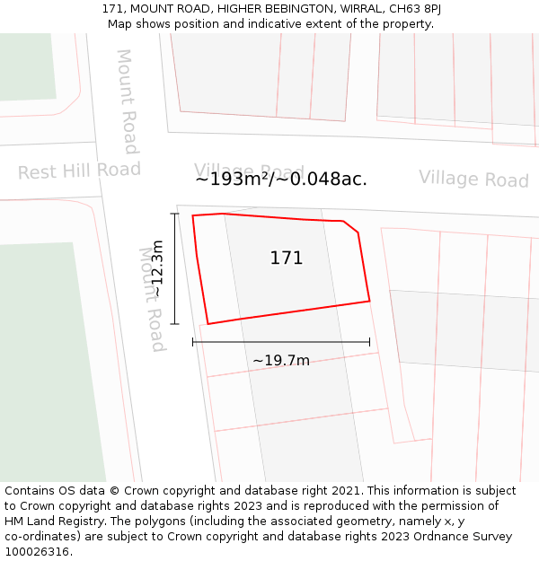 171, MOUNT ROAD, HIGHER BEBINGTON, WIRRAL, CH63 8PJ: Plot and title map