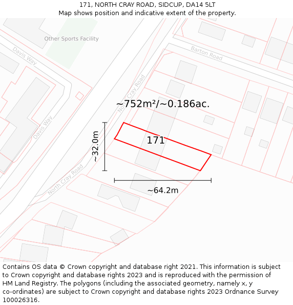 171, NORTH CRAY ROAD, SIDCUP, DA14 5LT: Plot and title map