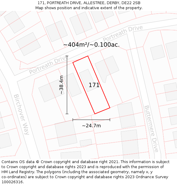 171, PORTREATH DRIVE, ALLESTREE, DERBY, DE22 2SB: Plot and title map