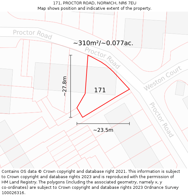 171, PROCTOR ROAD, NORWICH, NR6 7EU: Plot and title map