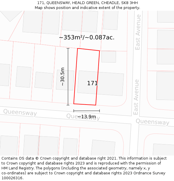 171, QUEENSWAY, HEALD GREEN, CHEADLE, SK8 3HH: Plot and title map