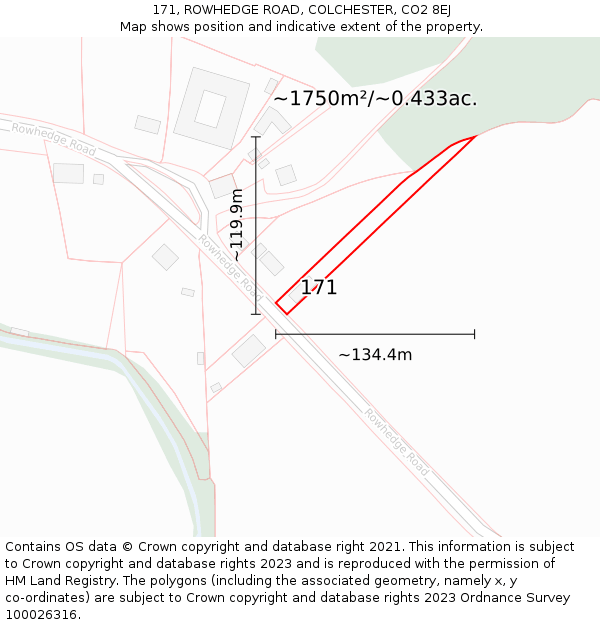 171, ROWHEDGE ROAD, COLCHESTER, CO2 8EJ: Plot and title map