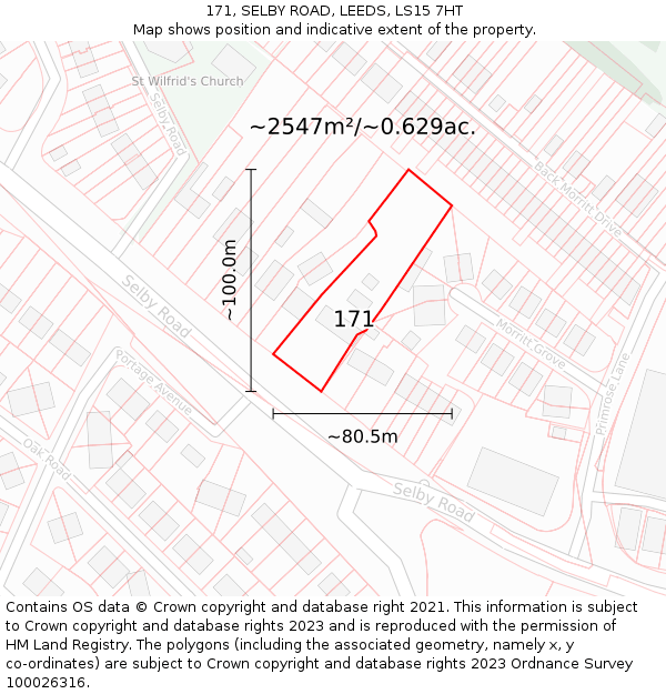 171, SELBY ROAD, LEEDS, LS15 7HT: Plot and title map