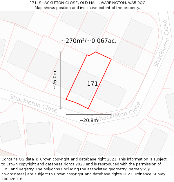 171, SHACKLETON CLOSE, OLD HALL, WARRINGTON, WA5 9QG: Plot and title map
