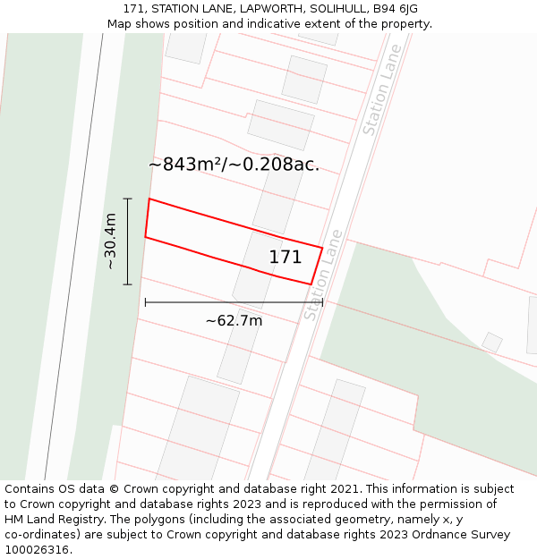 171, STATION LANE, LAPWORTH, SOLIHULL, B94 6JG: Plot and title map