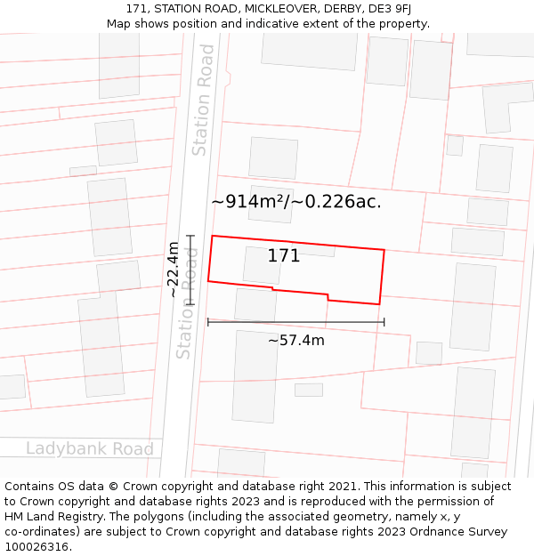 171, STATION ROAD, MICKLEOVER, DERBY, DE3 9FJ: Plot and title map