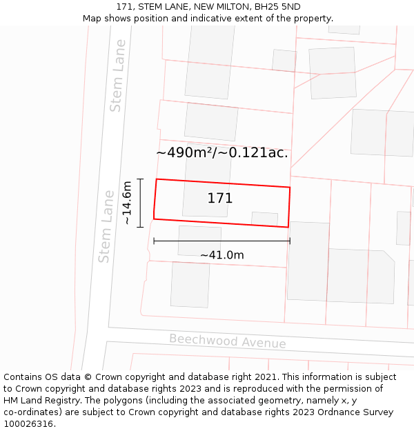 171, STEM LANE, NEW MILTON, BH25 5ND: Plot and title map