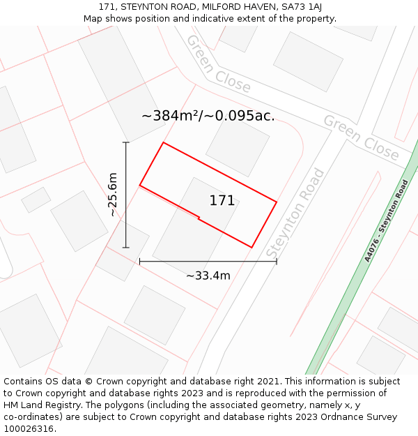 171, STEYNTON ROAD, MILFORD HAVEN, SA73 1AJ: Plot and title map