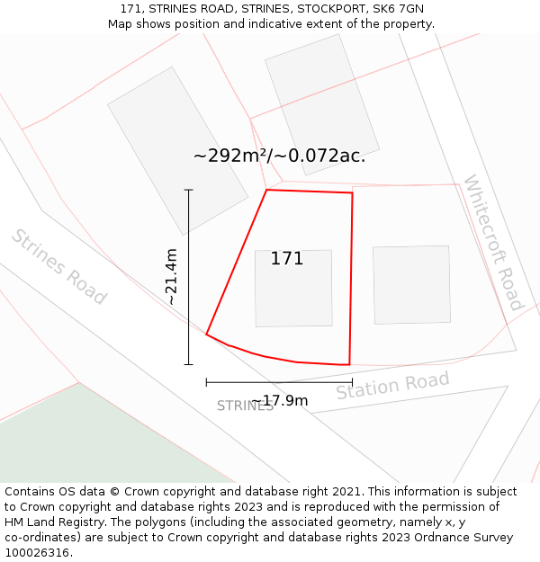 171, STRINES ROAD, STRINES, STOCKPORT, SK6 7GN: Plot and title map