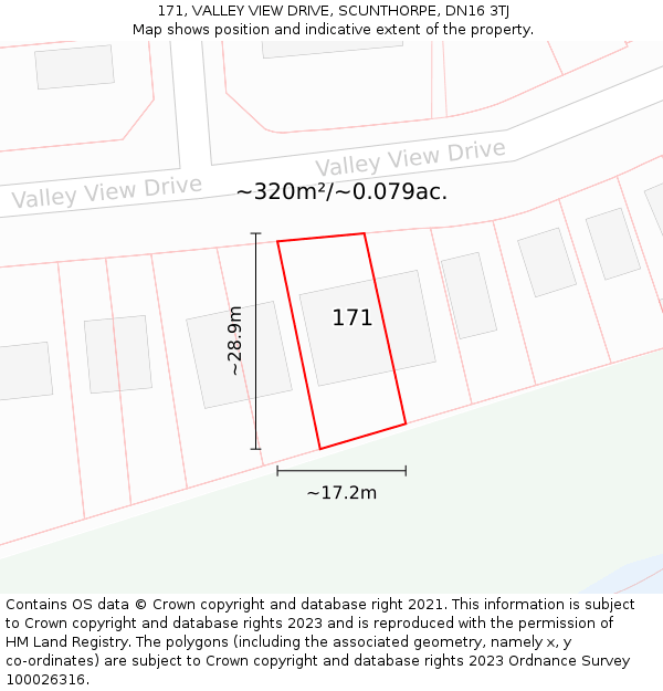 171, VALLEY VIEW DRIVE, SCUNTHORPE, DN16 3TJ: Plot and title map