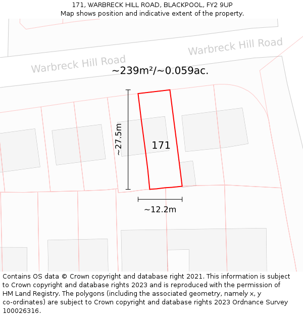 171, WARBRECK HILL ROAD, BLACKPOOL, FY2 9UP: Plot and title map