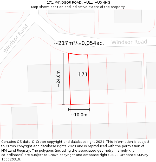 171, WINDSOR ROAD, HULL, HU5 4HG: Plot and title map