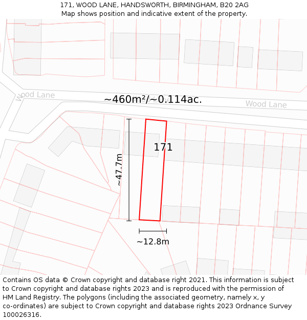 171, WOOD LANE, HANDSWORTH, BIRMINGHAM, B20 2AG: Plot and title map