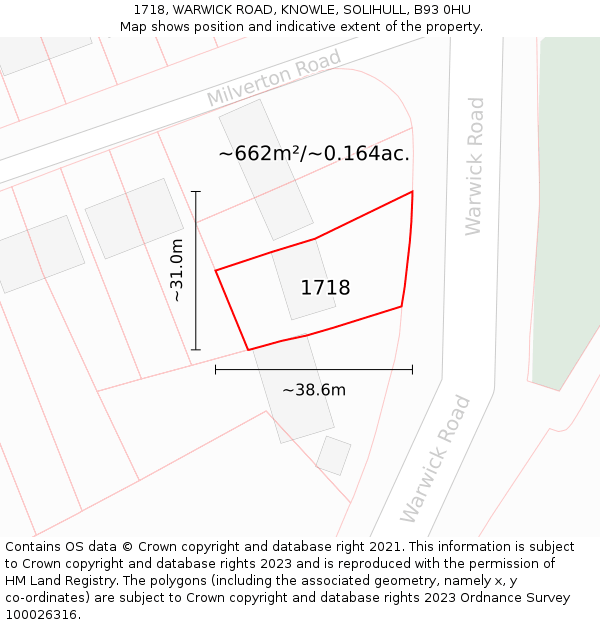 1718, WARWICK ROAD, KNOWLE, SOLIHULL, B93 0HU: Plot and title map