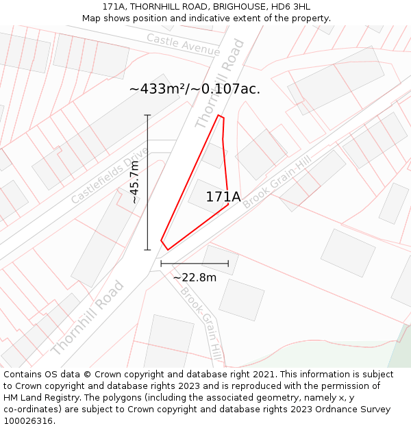 171A, THORNHILL ROAD, BRIGHOUSE, HD6 3HL: Plot and title map