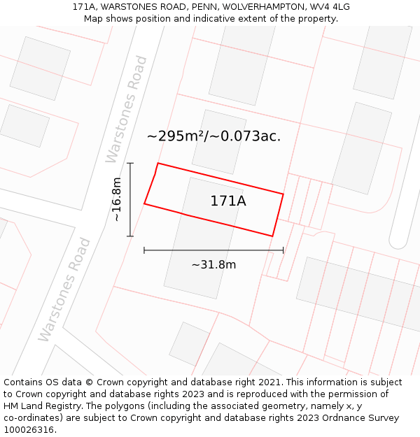 171A, WARSTONES ROAD, PENN, WOLVERHAMPTON, WV4 4LG: Plot and title map