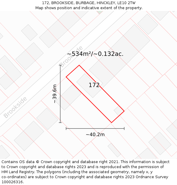 172, BROOKSIDE, BURBAGE, HINCKLEY, LE10 2TW: Plot and title map