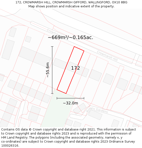 172, CROWMARSH HILL, CROWMARSH GIFFORD, WALLINGFORD, OX10 8BG: Plot and title map