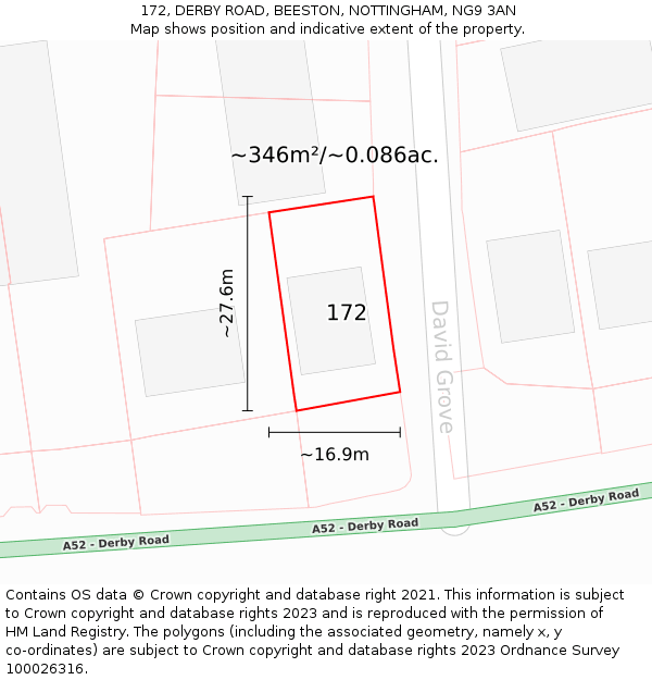 172, DERBY ROAD, BEESTON, NOTTINGHAM, NG9 3AN: Plot and title map