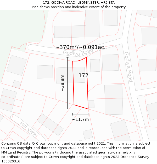172, GODIVA ROAD, LEOMINSTER, HR6 8TA: Plot and title map