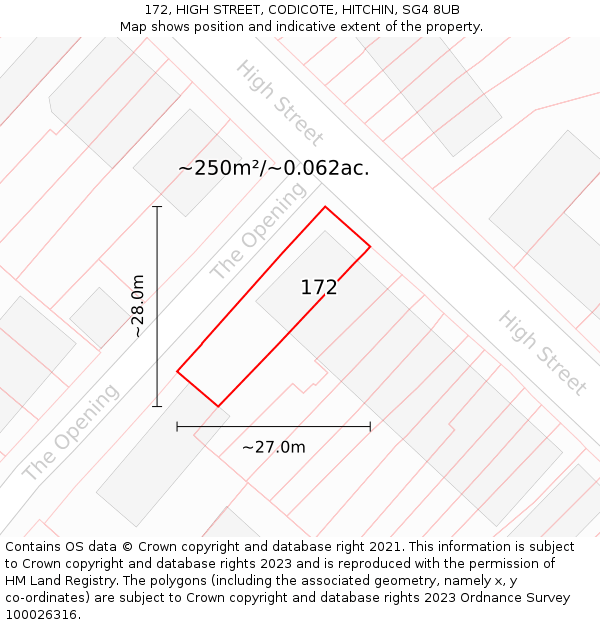 172, HIGH STREET, CODICOTE, HITCHIN, SG4 8UB: Plot and title map