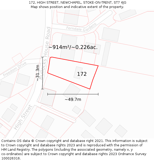 172, HIGH STREET, NEWCHAPEL, STOKE-ON-TRENT, ST7 4JG: Plot and title map