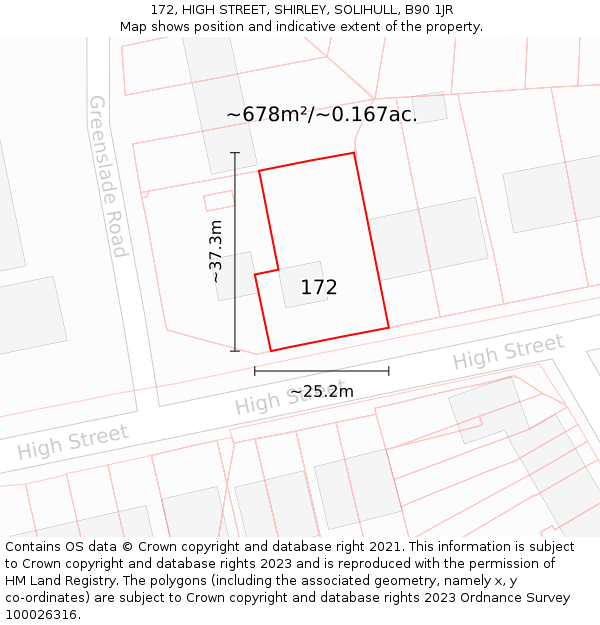 172, HIGH STREET, SHIRLEY, SOLIHULL, B90 1JR: Plot and title map