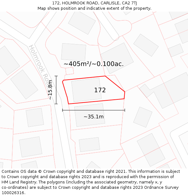 172, HOLMROOK ROAD, CARLISLE, CA2 7TJ: Plot and title map