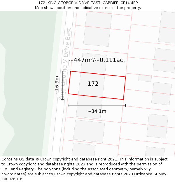 172, KING GEORGE V DRIVE EAST, CARDIFF, CF14 4EP: Plot and title map