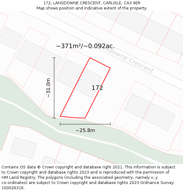 172, LANSDOWNE CRESCENT, CARLISLE, CA3 9ER: Plot and title map