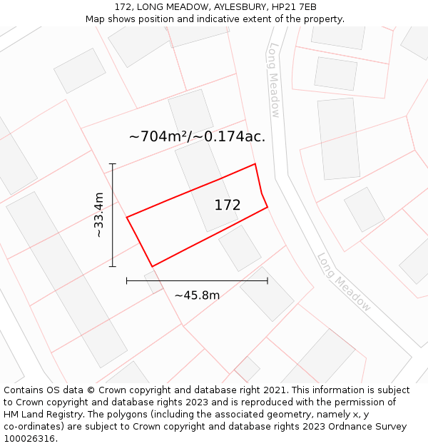 172, LONG MEADOW, AYLESBURY, HP21 7EB: Plot and title map
